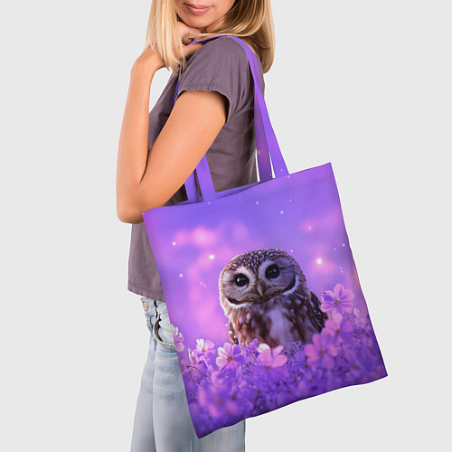 Сумка-шоппер Сова в фиолетовых цветах / 3D-принт – фото 3
