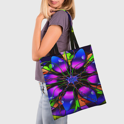 Сумка-шоппер Неоновая психоделика лепестки / 3D-принт – фото 3