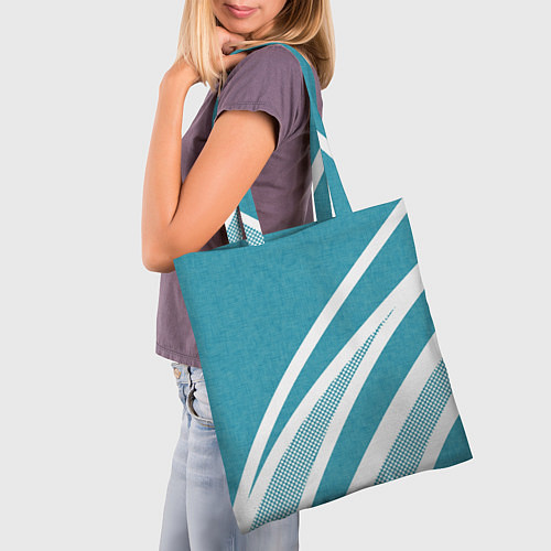 Сумка-шоппер Бело-голубой абстракция с полосами / 3D-принт – фото 3