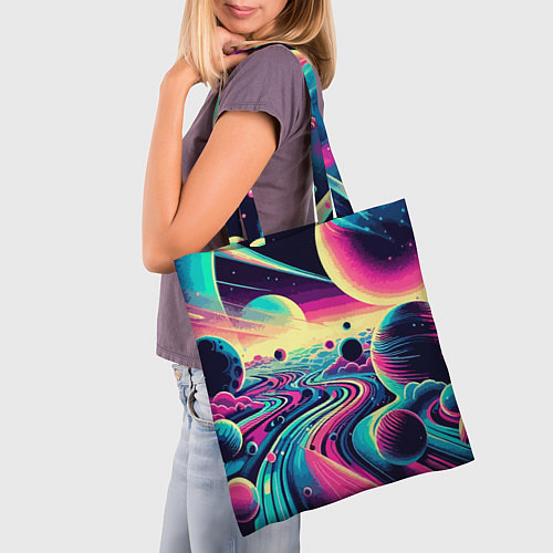 Сумка-шоппер Неоновый разноцветный космос / 3D-принт – фото 3