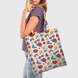 Сумка-шопер Паттерн с яркими молодежными стикерами, цвет: 3D-принт — фото 2