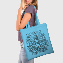 Сумка-шопер Маяк с розами и кораблем, цвет: 3D-принт — фото 2