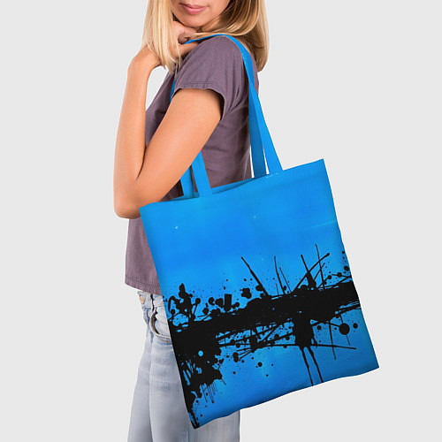 Сумка-шоппер Черные брызги краски на синем / 3D-принт – фото 3