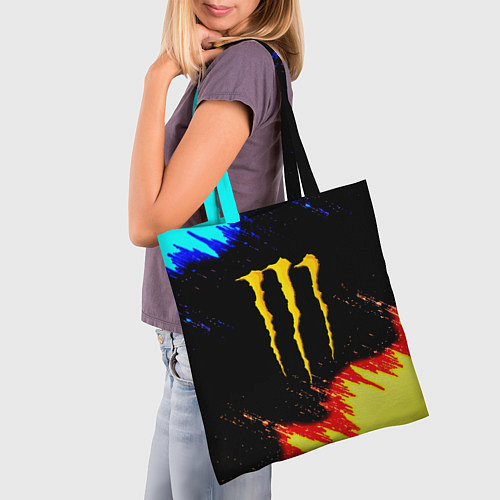 Сумка-шоппер Monster energy огненные краски / 3D-принт – фото 3