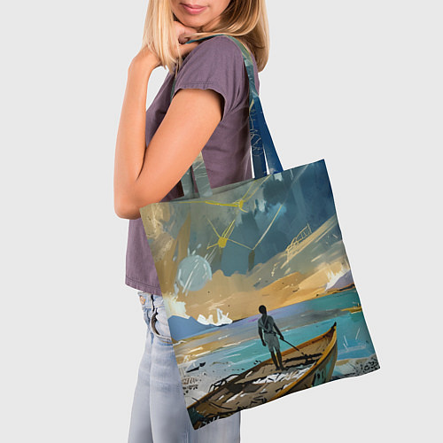 Сумка-шоппер Мальчик и лодка / 3D-принт – фото 3