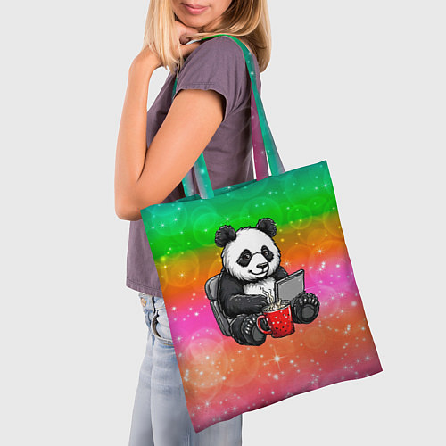 Сумка-шоппер Панда с кофе за ноутом / 3D-принт – фото 3