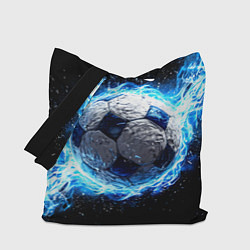 Сумка-шопер Футбольный мяч в синем пламени, цвет: 3D-принт