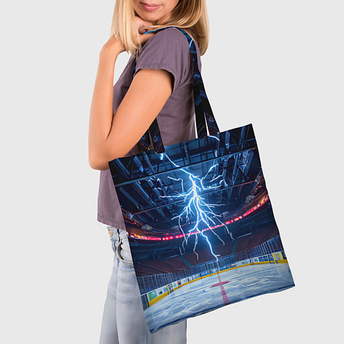 Сумка-шоппер Удар молнии в хоккейную площадку / 3D-принт – фото 3