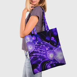 Сумка-шопер Силуэты цветов на темном фоне - фиолетовое свечени, цвет: 3D-принт — фото 2