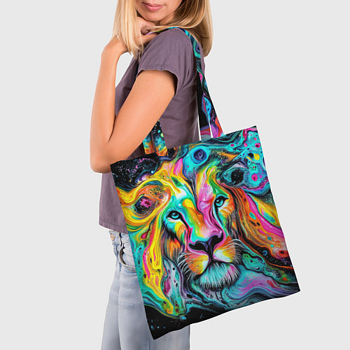 Сумка-шоппер Абстрактная морда льва - яркие психоделические цве / 3D-принт – фото 3
