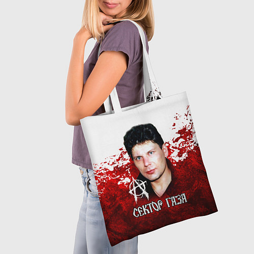 Сумка-шоппер Юрий Хой бело-красный фон / 3D-принт – фото 3