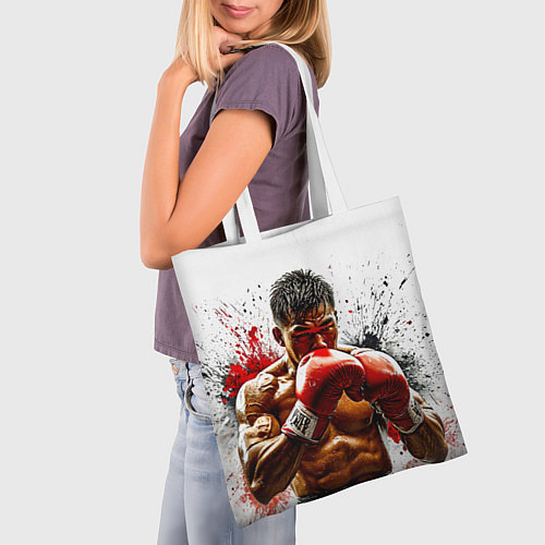Сумка-шоппер Тайский боксер на белом / 3D-принт – фото 3