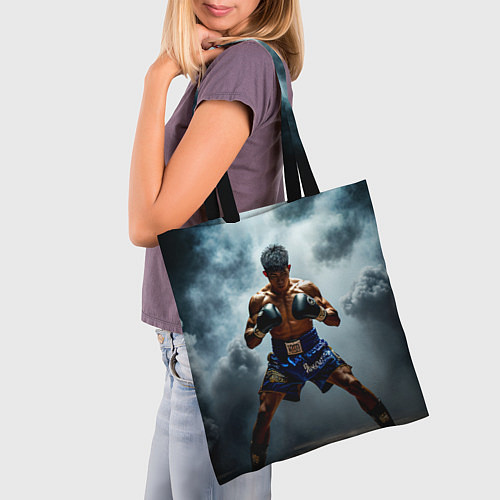 Сумка-шоппер Тайский боксер в дыму / 3D-принт – фото 3