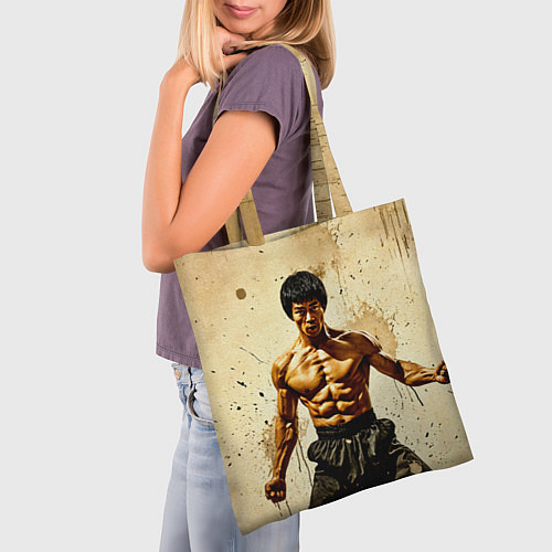 Сумка-шоппер Брюс Ли на бежевом / 3D-принт – фото 3