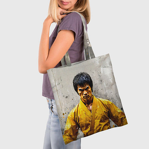 Сумка-шоппер Брюс Ли на сером / 3D-принт – фото 3