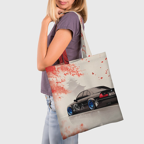 Сумка-шоппер Черная БМВ и сакура / 3D-принт – фото 3