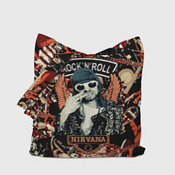 Сумка-шопер Nirvana Kurt Cobain на фоне гитар, цвет: 3D-принт