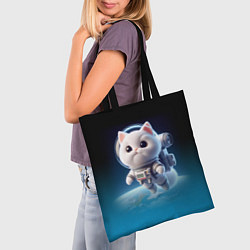 Сумка-шопер Милый белый котёнок космонавт, цвет: 3D-принт — фото 2
