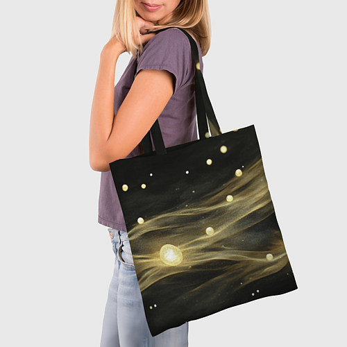 Сумка-шоппер Золотистый свет на черной текстуре / 3D-принт – фото 3