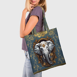 Сумка-шопер Слон лотос и золотая мандала, цвет: 3D-принт — фото 2