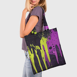 Сумка-шопер Желтая и фиолетовая краска на черном, цвет: 3D-принт — фото 2