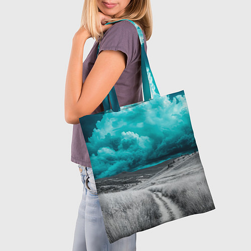 Сумка-шоппер Монохромное поле и сине-зеленое небо - природный п / 3D-принт – фото 3