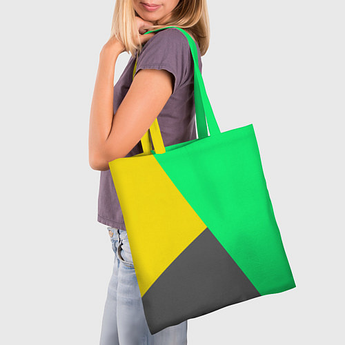 Сумка-шоппер Жёлто-серо-зелёный трёхцветный / 3D-принт – фото 3