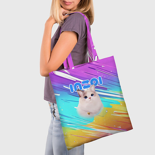 Сумка-шоппер Inzoi кошечка на радужном фоне / 3D-принт – фото 3