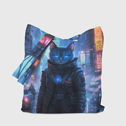 Сумка-шопер Кот в стиле киберпанк, цвет: 3D-принт