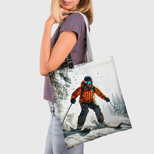 Сумка-шоппер Лыжник зимой в лесу / 3D-принт – фото 3