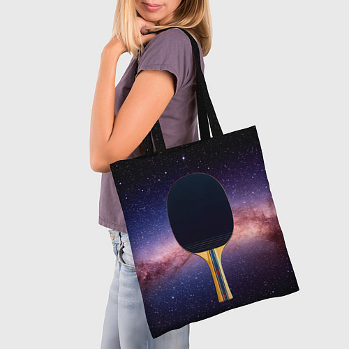 Сумка-шоппер Черная ракетка для пинг понга в космосе / 3D-принт – фото 3