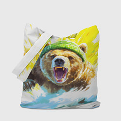 Сумка-шопер Злой медведь в зеленой шапке, цвет: 3D-принт