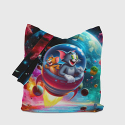 Сумка-шопер Том и Джерри летят в ракете - нейроарт, цвет: 3D-принт