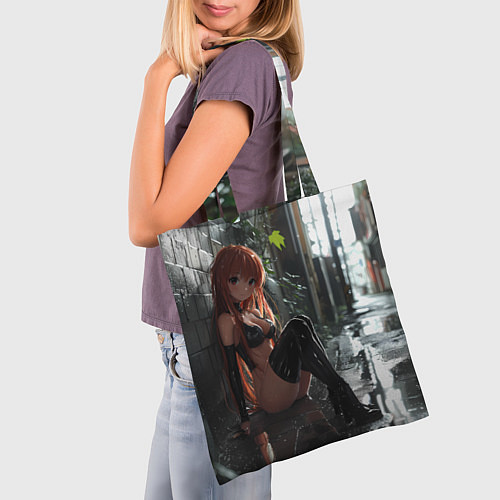 Сумка-шоппер Девушка в переулке под дождем / 3D-принт – фото 3