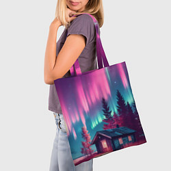 Сумка-шопер Лиловое сияние над лесом, цвет: 3D-принт — фото 2