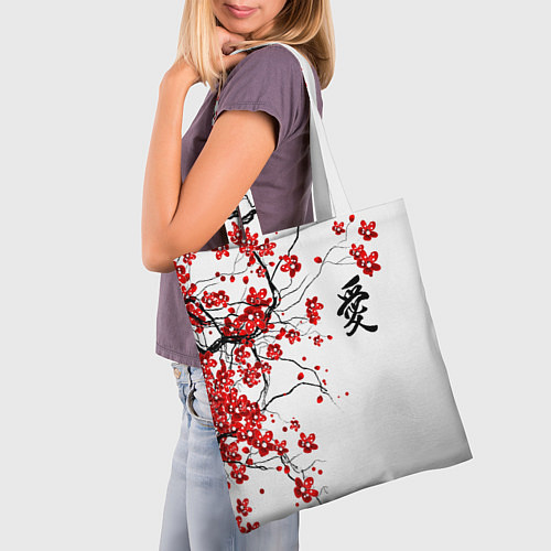 Сумка-шоппер Сакура с иероглифом Любовь / 3D-принт – фото 3