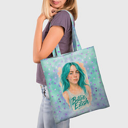 Сумка-шопер Билли Айлиш бирюзовые волосы, цвет: 3D-принт — фото 2