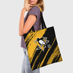 Сумка-шопер Питтсбург Пингвинз - брызги краски, цвет: 3D-принт — фото 2