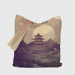 Сумка-шопер Ретро иллюстрация Японского храма, цвет: 3D-принт