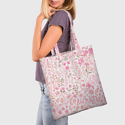 Сумка-шопер Белый в розовый цветочный паттерн, цвет: 3D-принт — фото 2