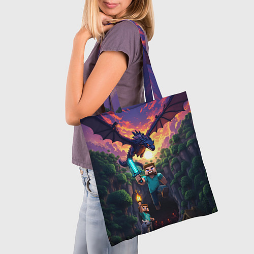 Сумка-шоппер Дракон края и Стив - Майнкрафт арт / 3D-принт – фото 3