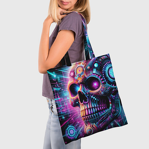 Сумка-шоппер Neon cyber skull / 3D-принт – фото 3