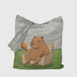 Сумка-шопер Капибара с апельсином на кресле, цвет: 3D-принт