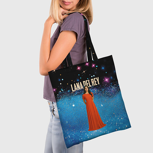 Сумка-шоппер Lana Del Rey в оранжевом длинном платье / 3D-принт – фото 3