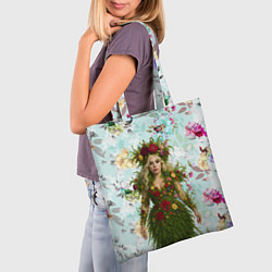 Сумка-шопер Леди Гага в платье из листьев и цветов, цвет: 3D-принт — фото 2