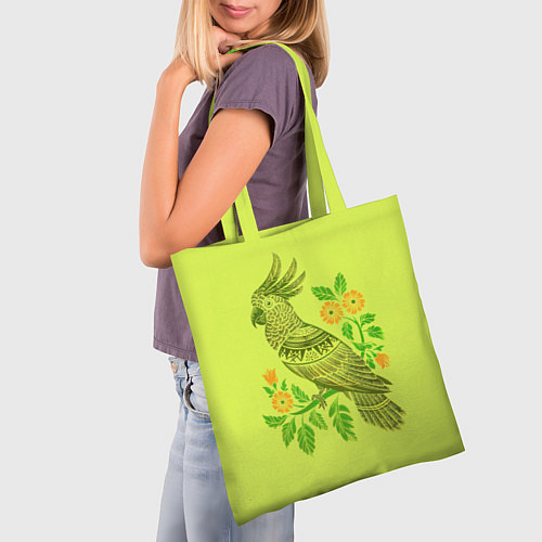 Сумка-шоппер Попугай с маргаритками / 3D-принт – фото 3