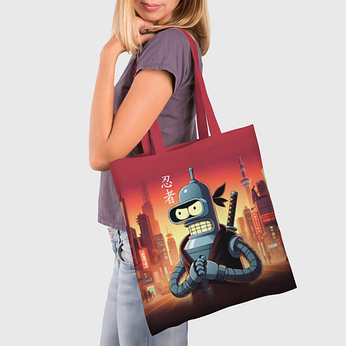 Сумка-шоппер Крутой ниндзя Бендер в ночном городе / 3D-принт – фото 3