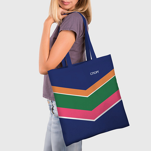 Сумка-шоппер Тёмно-синий спорт с полосами / 3D-принт – фото 3