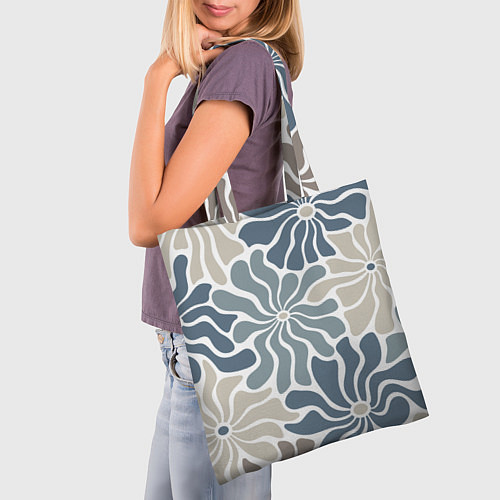 Сумка-шоппер Цветы blue and beige pattern / 3D-принт – фото 3