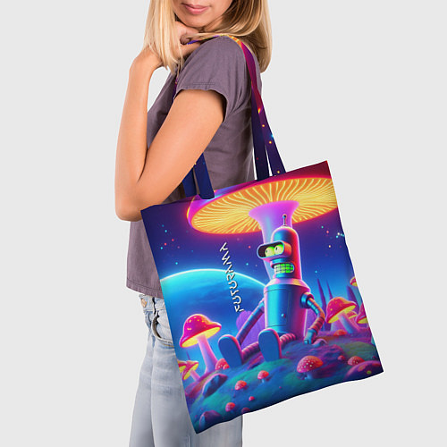 Сумка-шоппер Робот-сгибальщик Бендер находится под неоновым мух / 3D-принт – фото 3